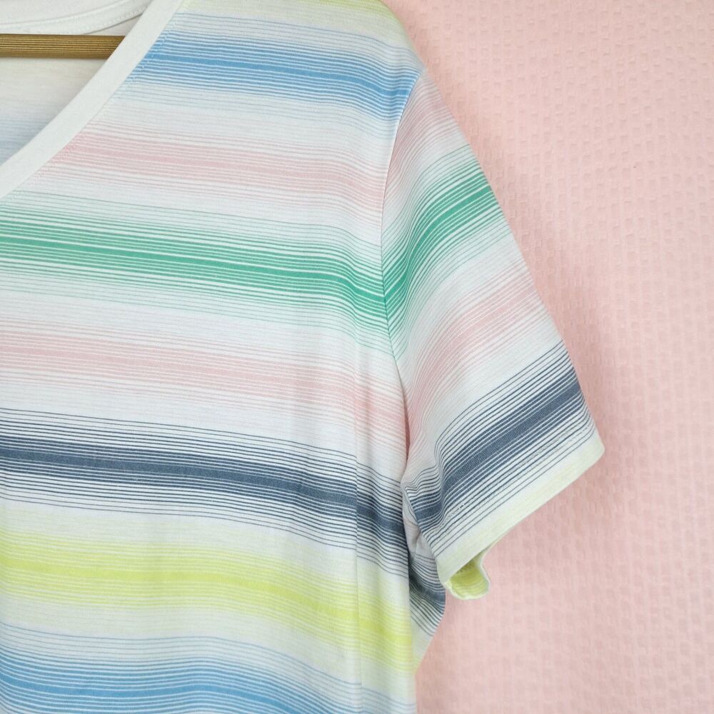 Lands’ End Pastel Striped Short Sleeve Cotton T Shirt Size L 100% Cotton - Picture 7 of 11